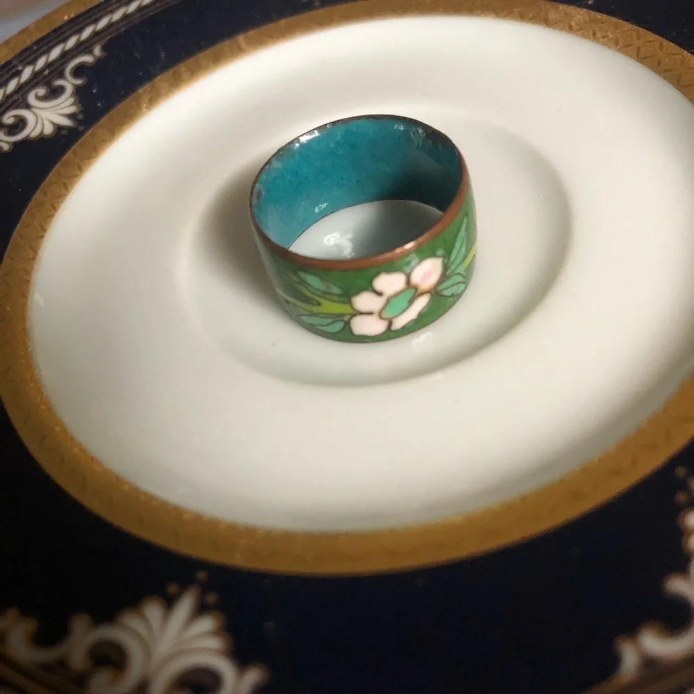 Vintage Wide Band Cloisonné Ring